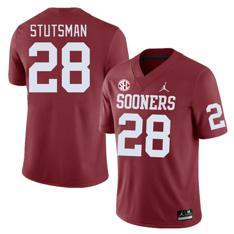 #28 Danny Stutsman Oklahoma Sooners 2024 SEC Conference College Football Jerseys-Crimson